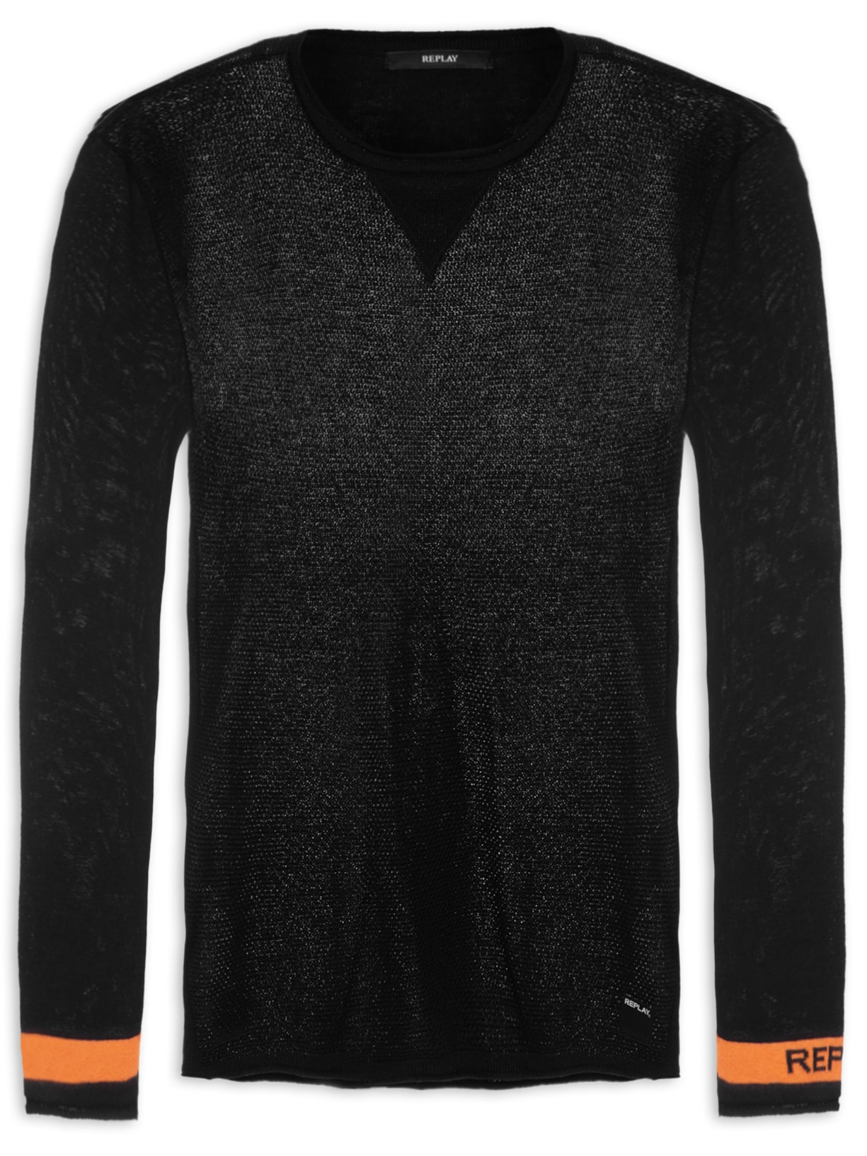 Suéter Masculino Tricot Replay Faixa Na Manga - Preto