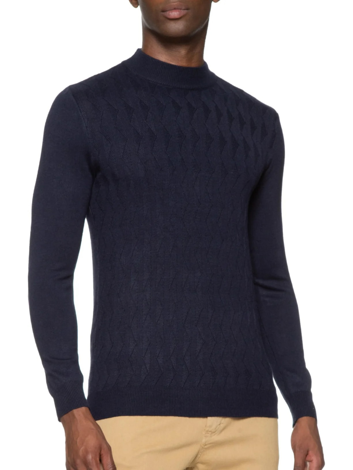 Suéter Masculino Tricot Textura Gola Alta Azul '2 Essential