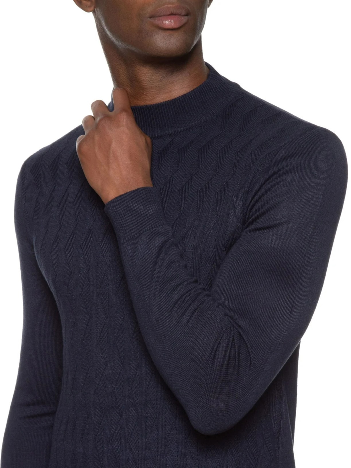 Suéter Masculino Tricot Textura Gola Alta Azul '2 Essential