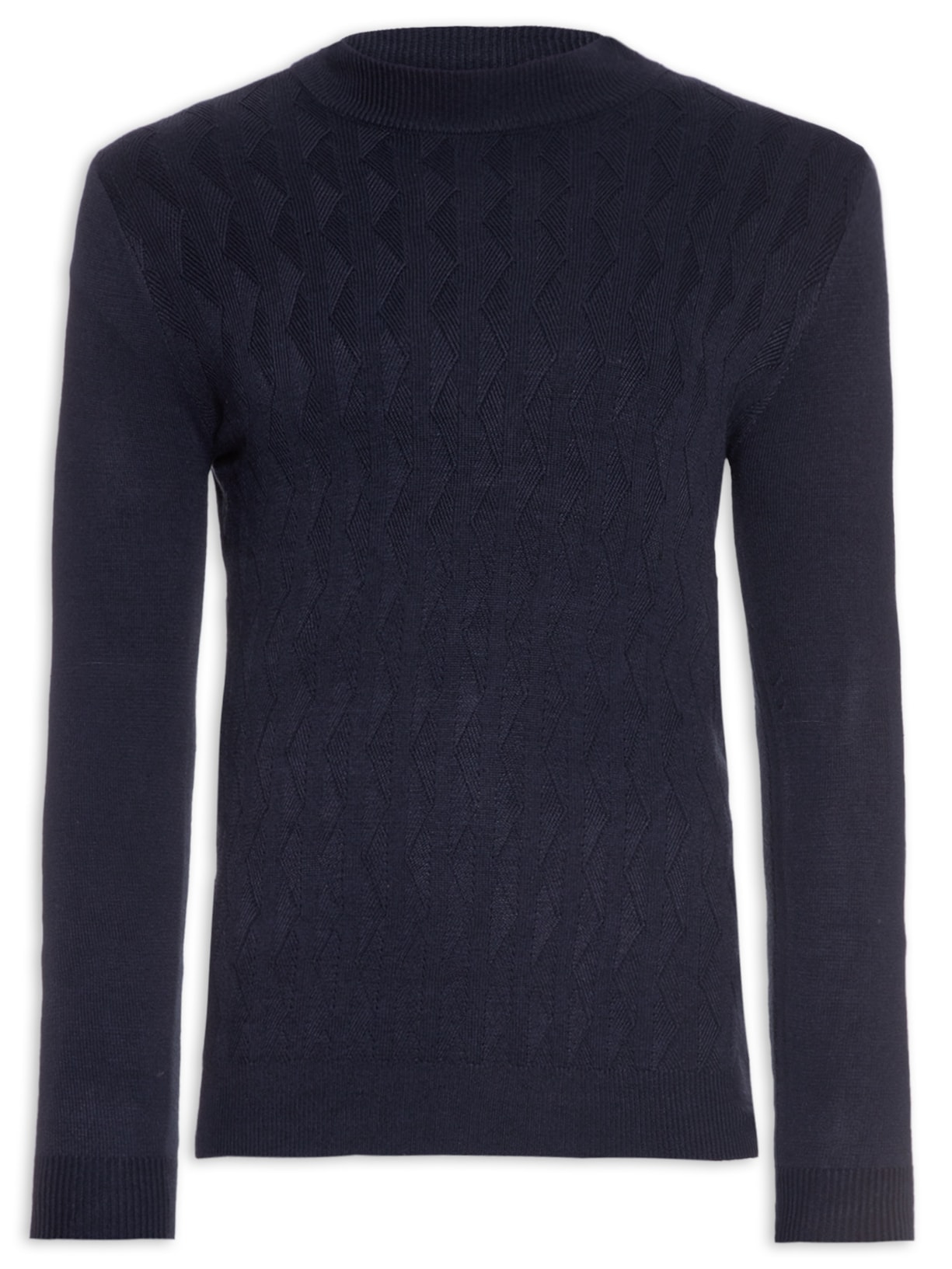 Suéter Masculino Tricot Textura Gola Alta - Azul