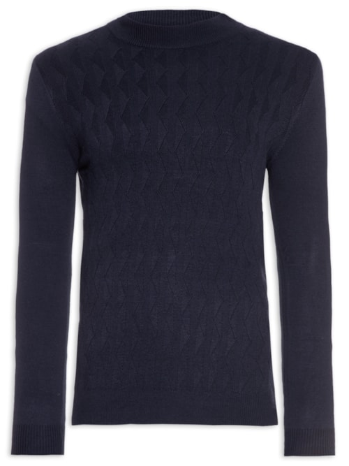 Suéter Masculino Tricot Textura Gola Alta - Azul