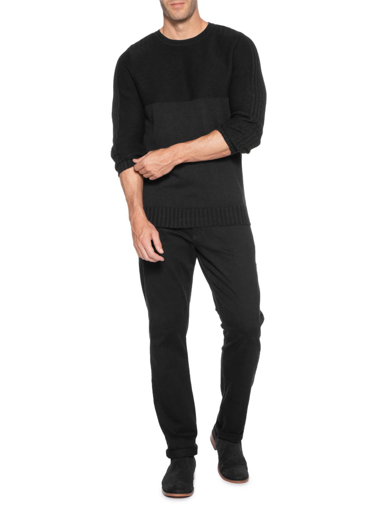 Foxton Suéter Masculino Tricot Texturas Preto - Main Image