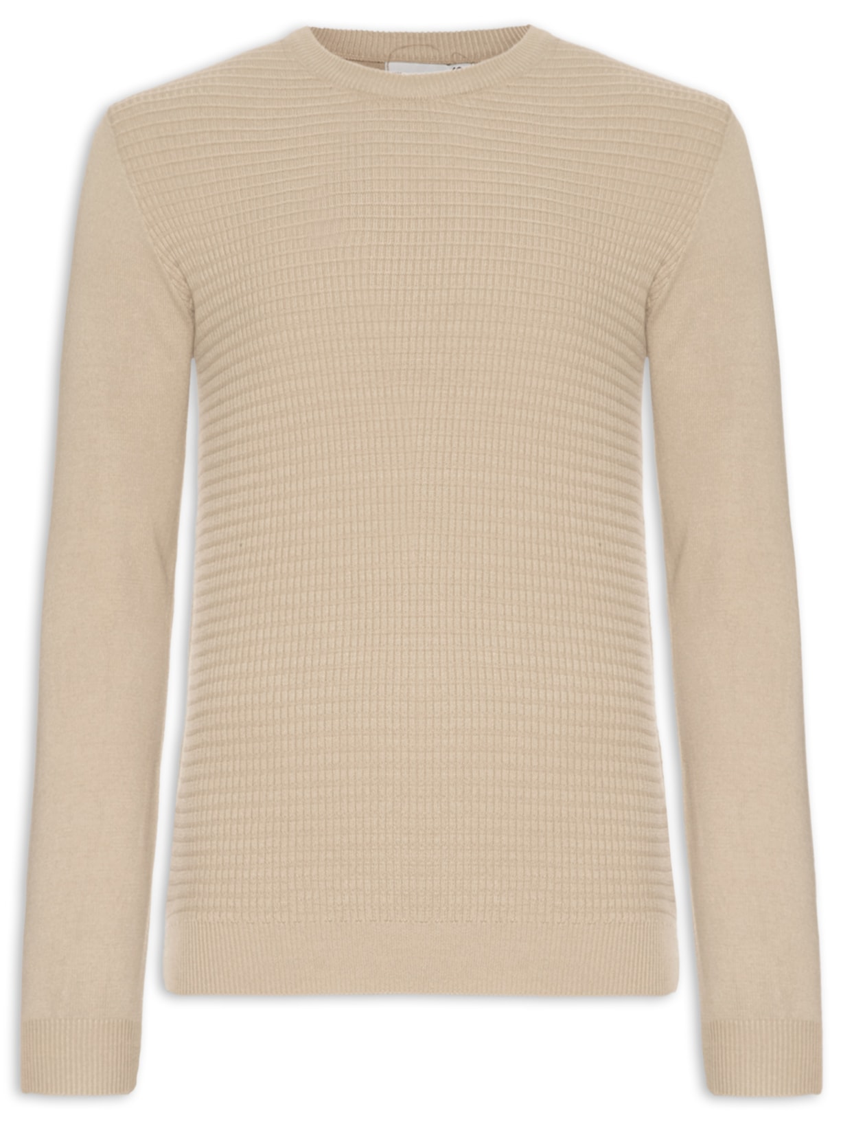 Suéter Masculino Tricot Texturizado Gola Careca - Bege