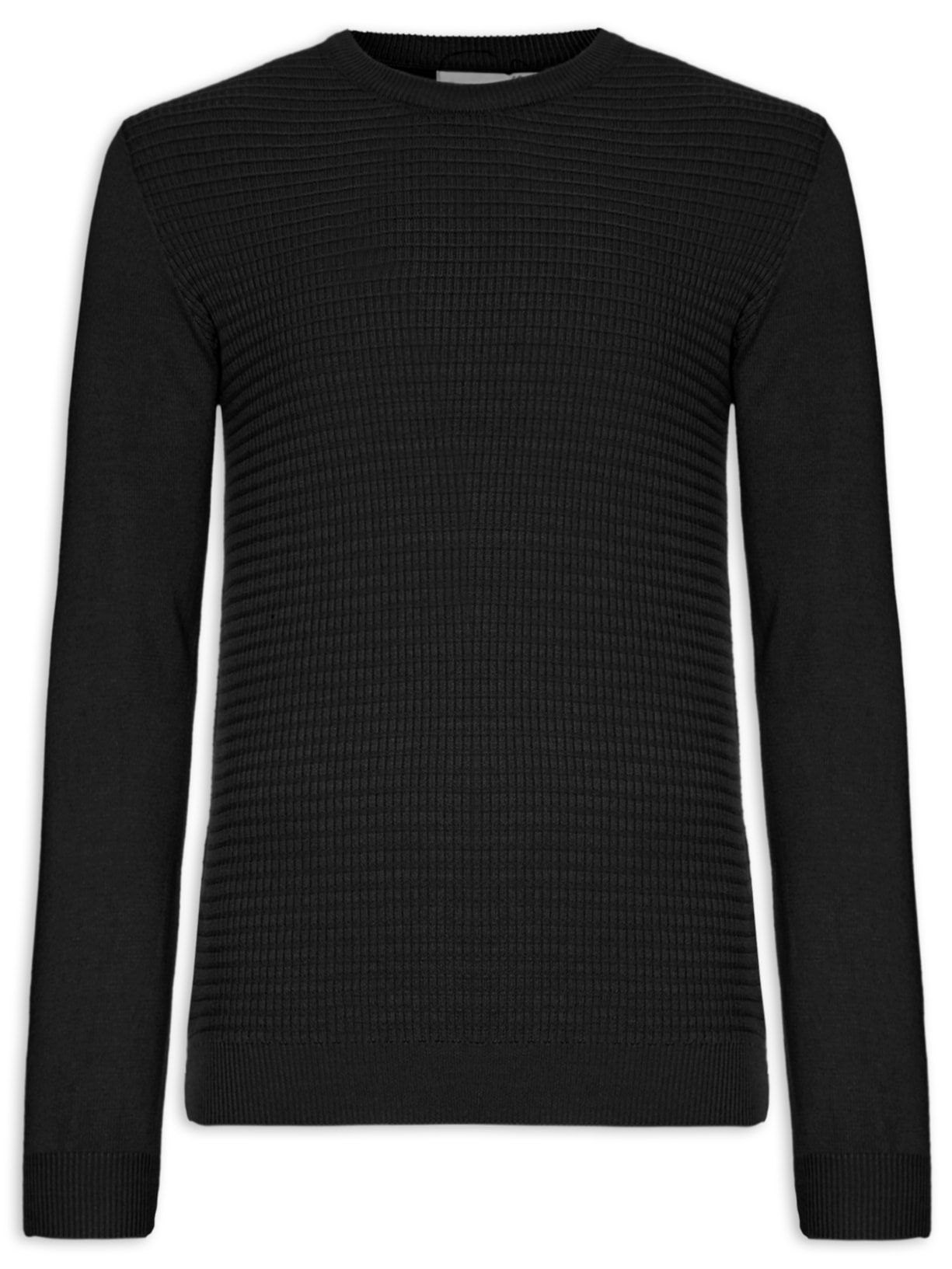 Suéter Masculino Tricot Texturizado Gola Careca - Preto
