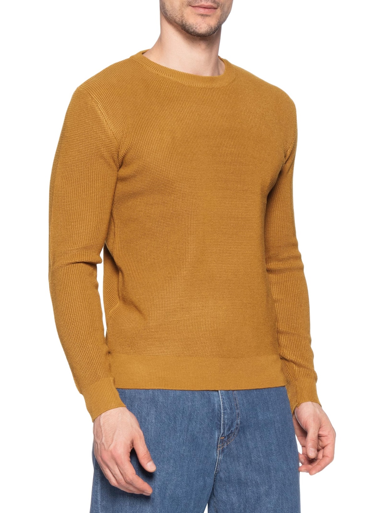 Suéter Masculino Tricot Texturizado Gola Redonda Amarelo Basiq Men