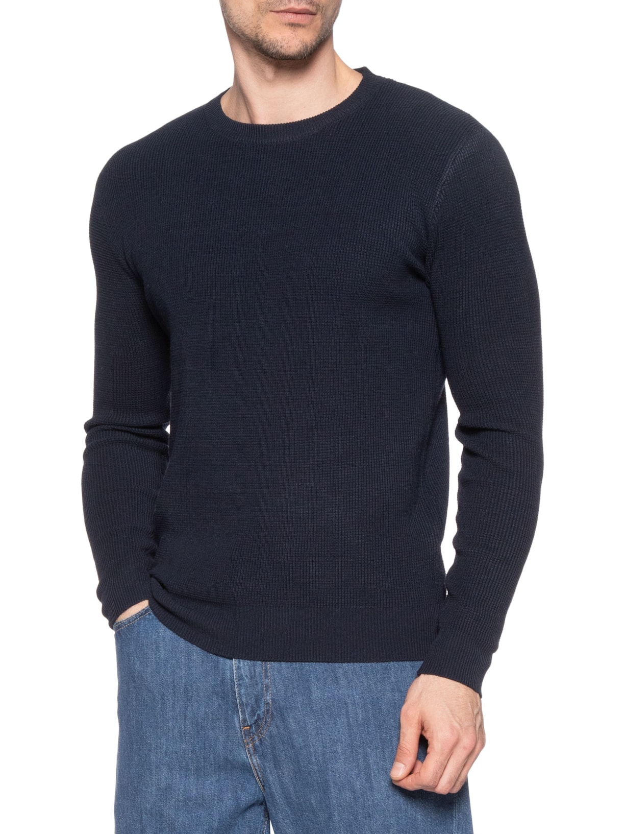 Suéter Masculino Tricot Texturizado Gola Redonda Azul Basiq Men