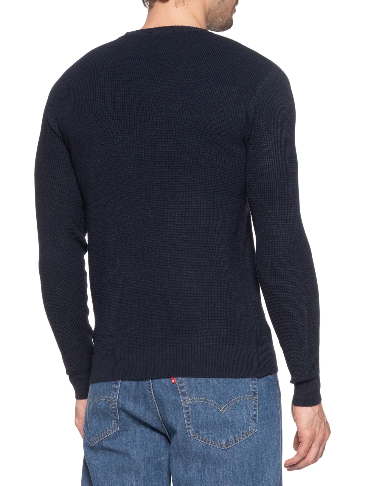 Suéter Masculino Tricot Texturizado Gola Redonda Azul Basiq Men