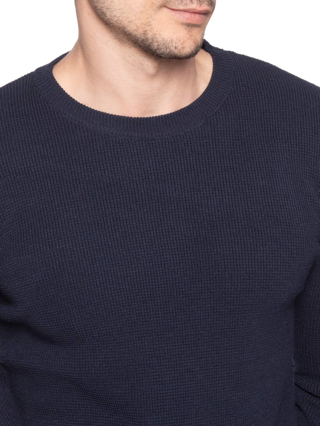 Suéter Masculino Tricot Texturizado Gola Redonda Azul Basiq Men