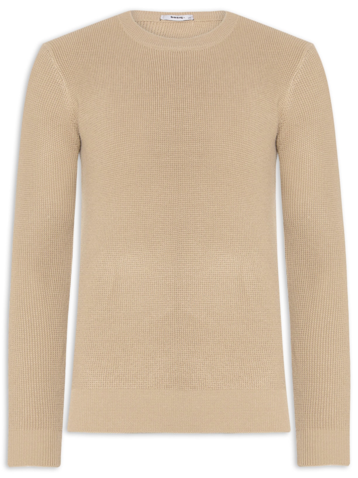 Suéter Masculino Tricot Texturizado Gola Redonda Bege Basiq Men
