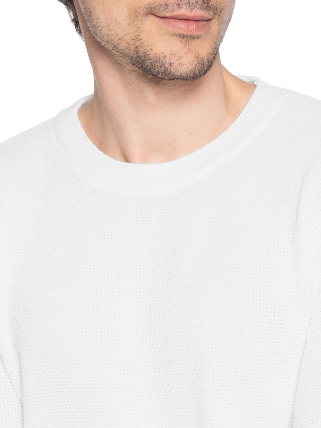 Suéter Masculino Tricot Texturizado Gola Redonda Branco Basiq Men