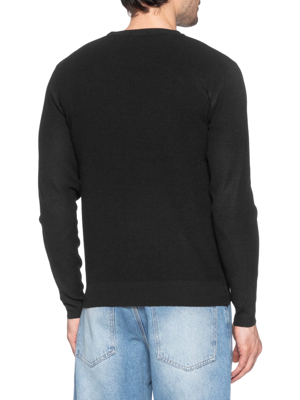 Suéter Masculino Tricot Texturizado Gola Redonda Preto Basiq Men