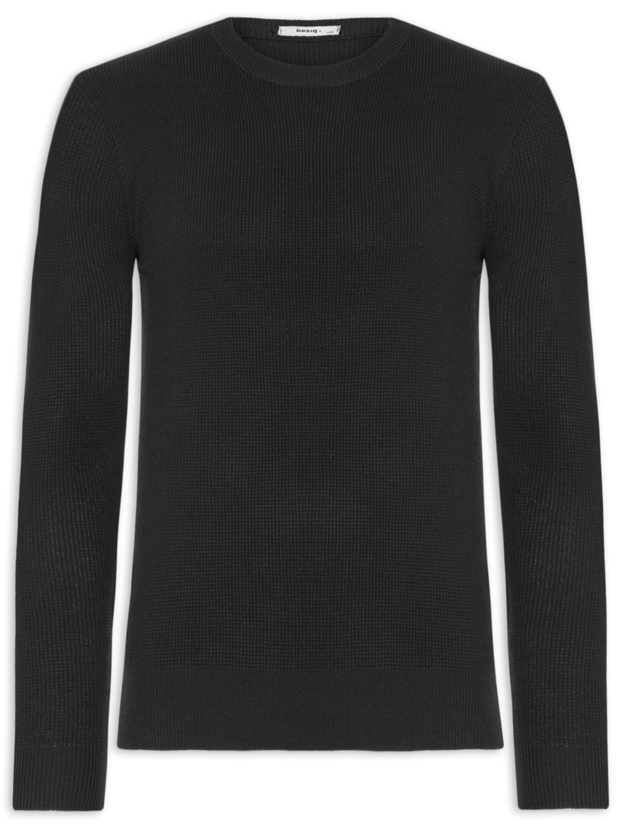 Suéter Masculino Tricot Texturizado Gola Redonda - Preto