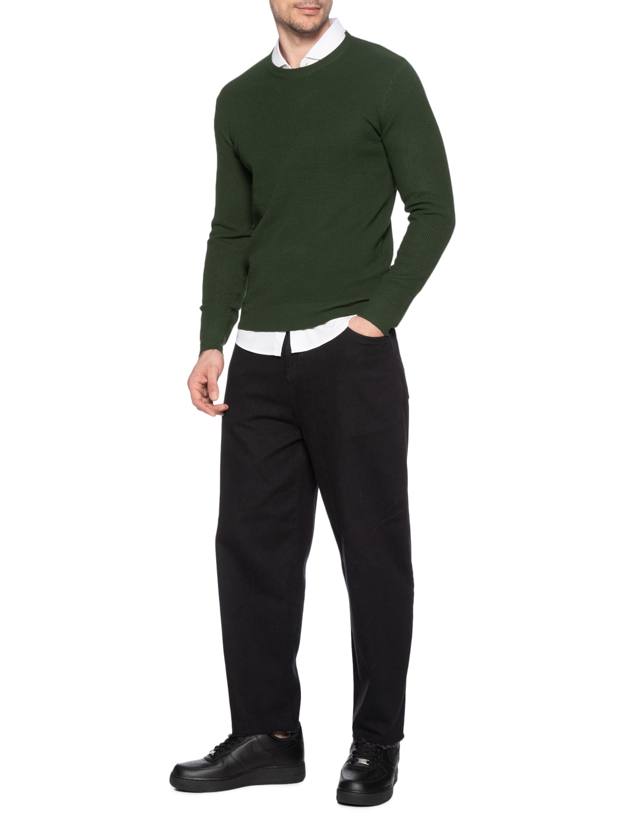 Suéter Masculino Tricot Texturizado Gola Redonda Verde Basiq Men