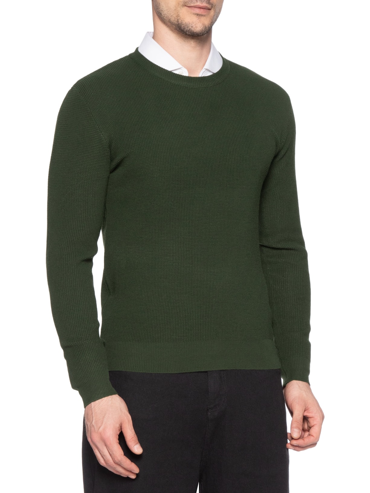 Suéter Masculino Tricot Texturizado Gola Redonda Verde Basiq Men