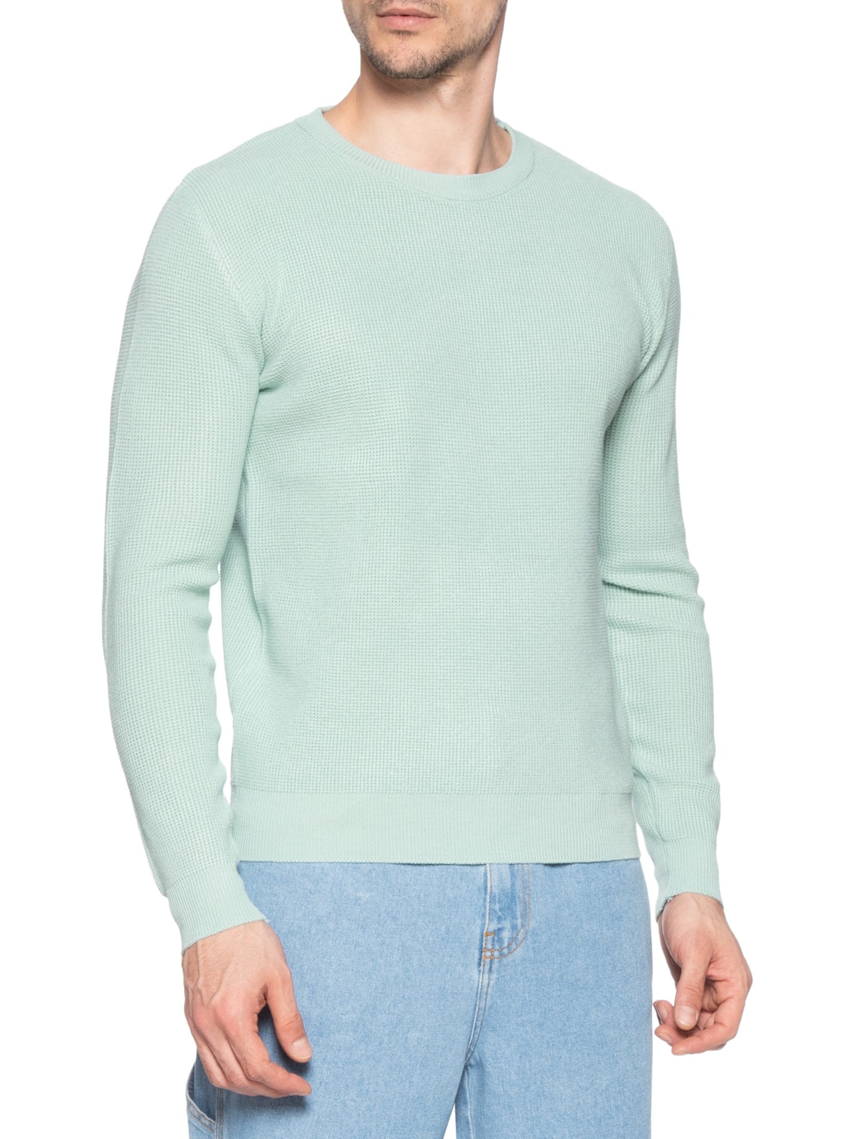 Suéter Masculino Tricot Texturizado Gola Redonda Verde Basiq Men