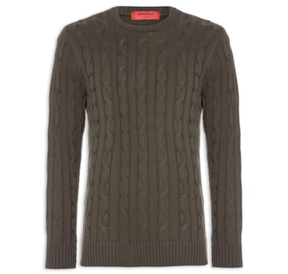 Suéter Masculino Tricot Trança Manga Longa - Verde