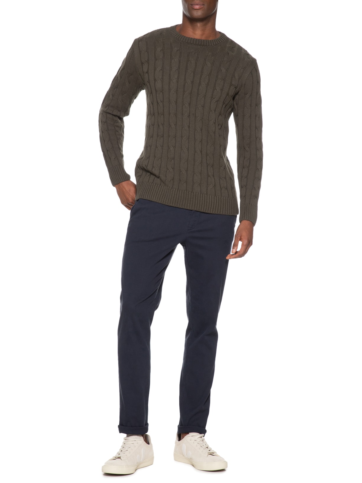 Suéter Masculino Tricot Trança Manga Longa Verde Paramount Alfaiataria