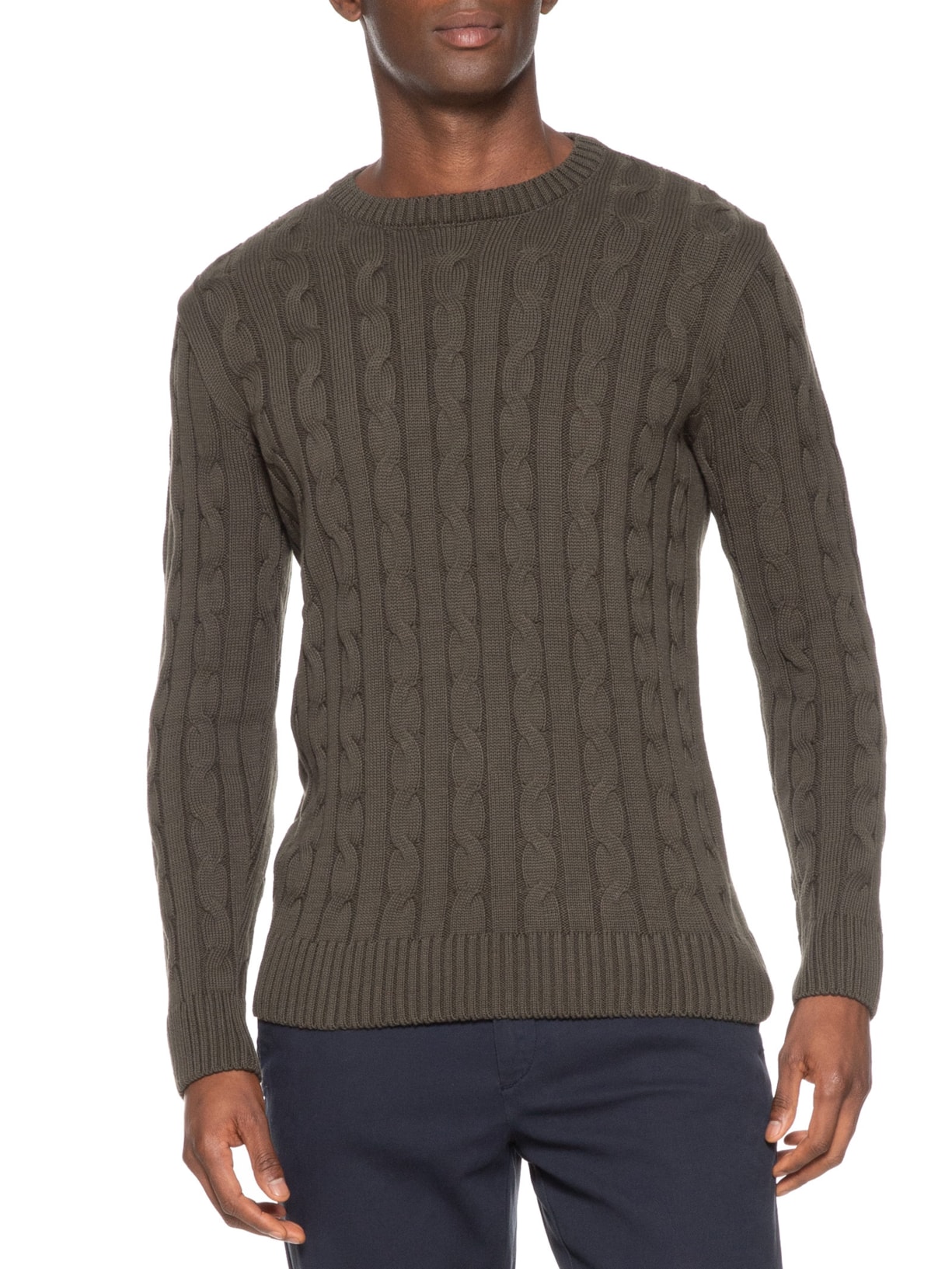 Suéter Masculino Tricot Trança Manga Longa Verde Paramount Alfaiataria