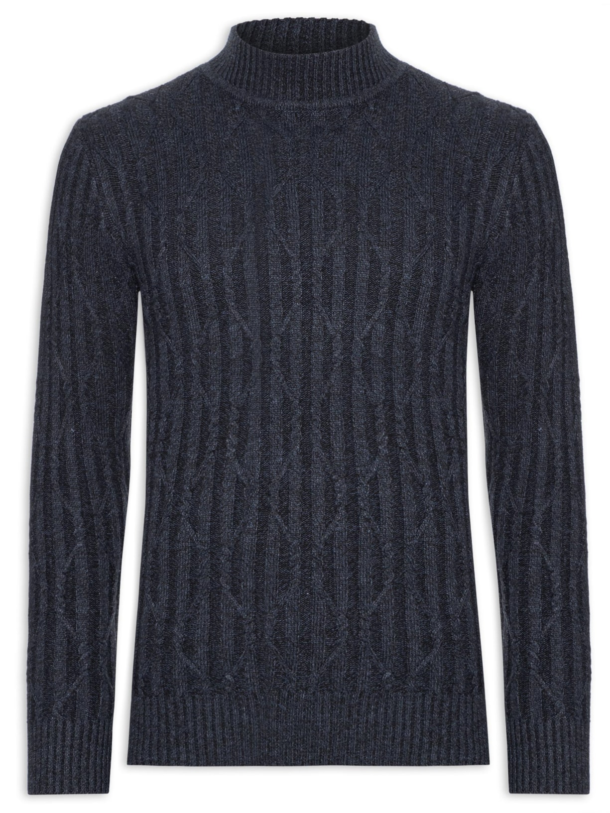 Suéter Masculino Tricot Trançado Gola Alta - Azul