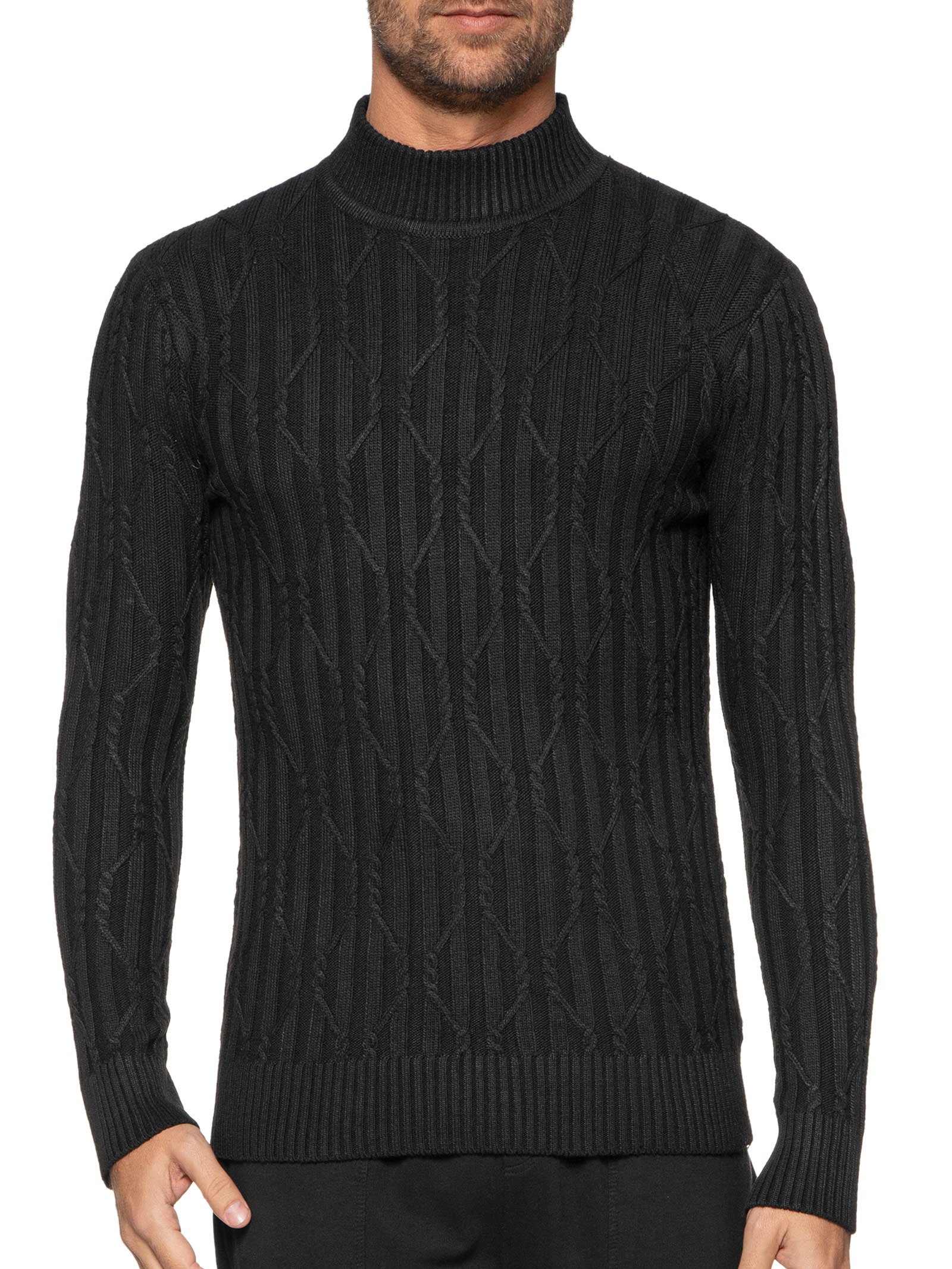 Suéter Masculino Tricot Trançado Gola Alta - Preto - Shop2gether