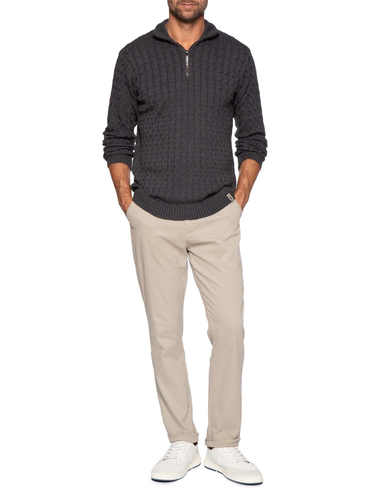 Suéter Masculino Tricot Trançado Half Zíper Preto Pineapple