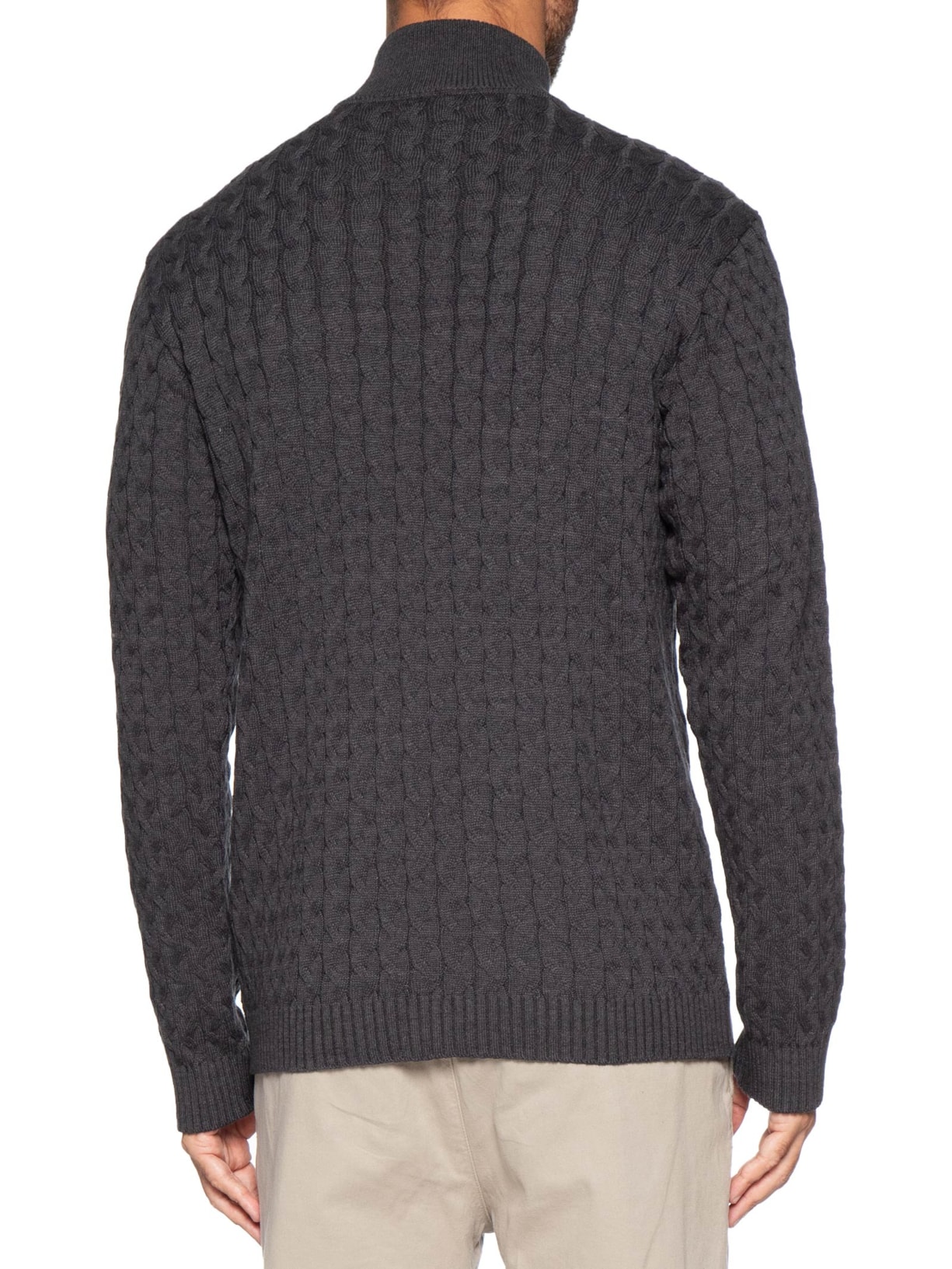 Suéter Masculino Tricot Trançado Half Zíper Preto Pineapple