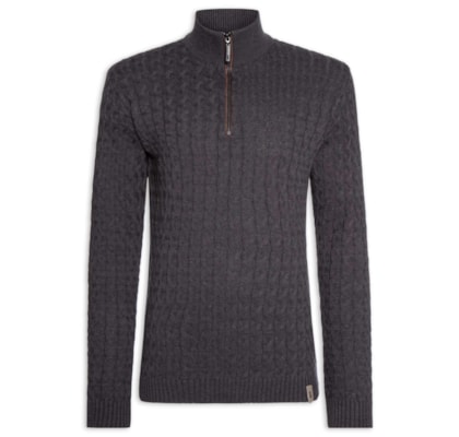 Suéter Masculino Tricot Trançado Half Zíper – Preto