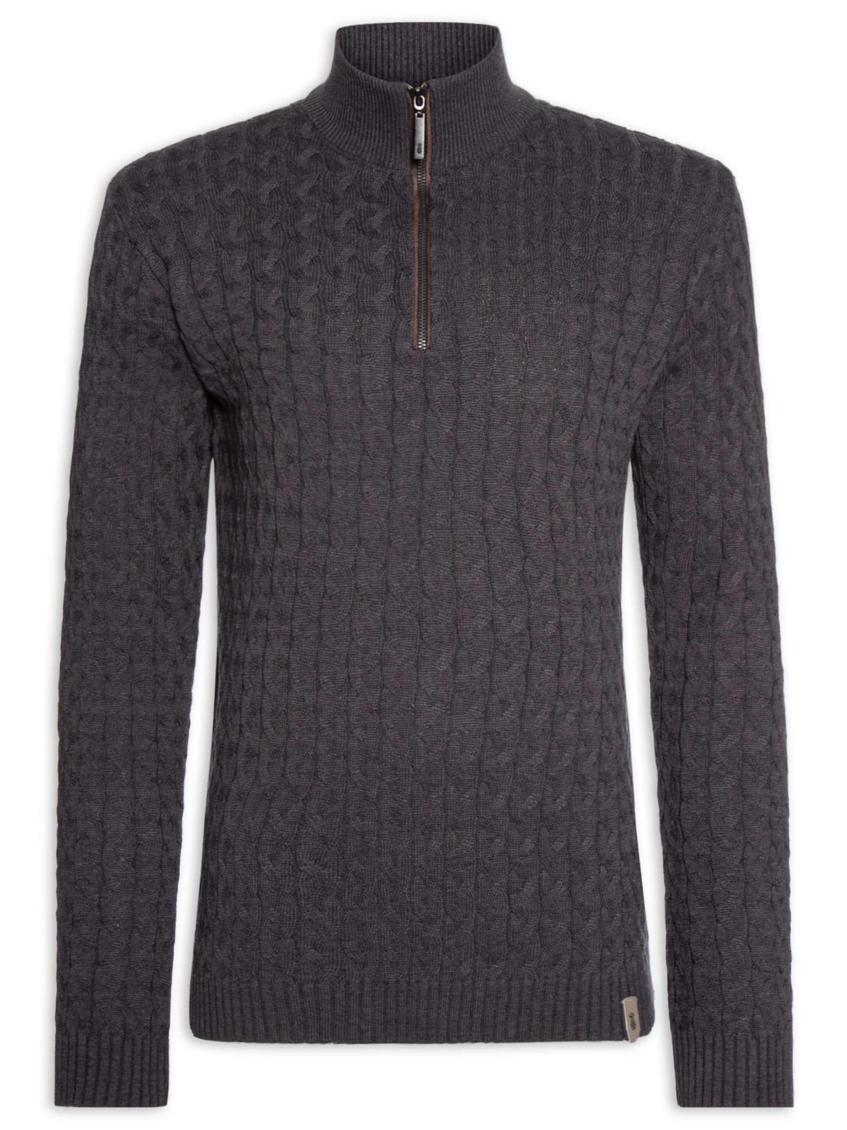 Suéter Masculino Tricot Trançado Half Zíper – Preto