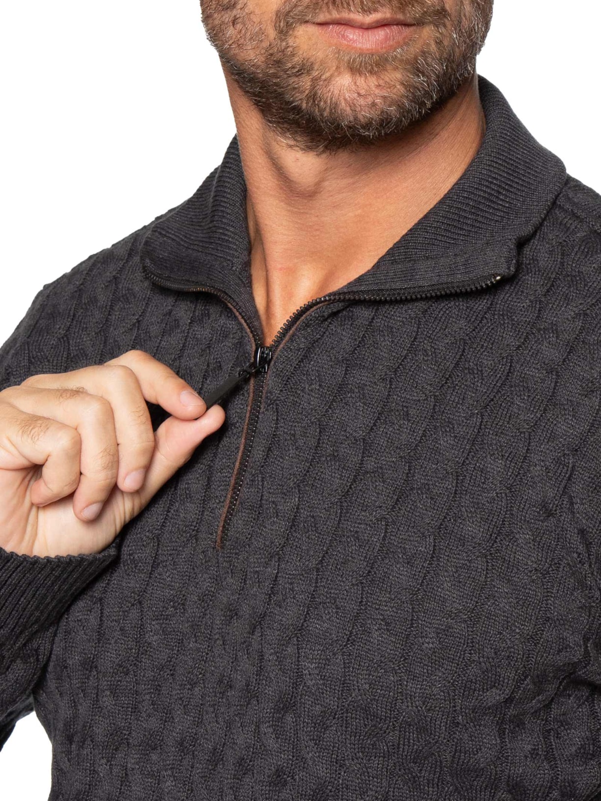 Suéter Masculino Tricot Trançado Half Zíper – Preto Pineapple