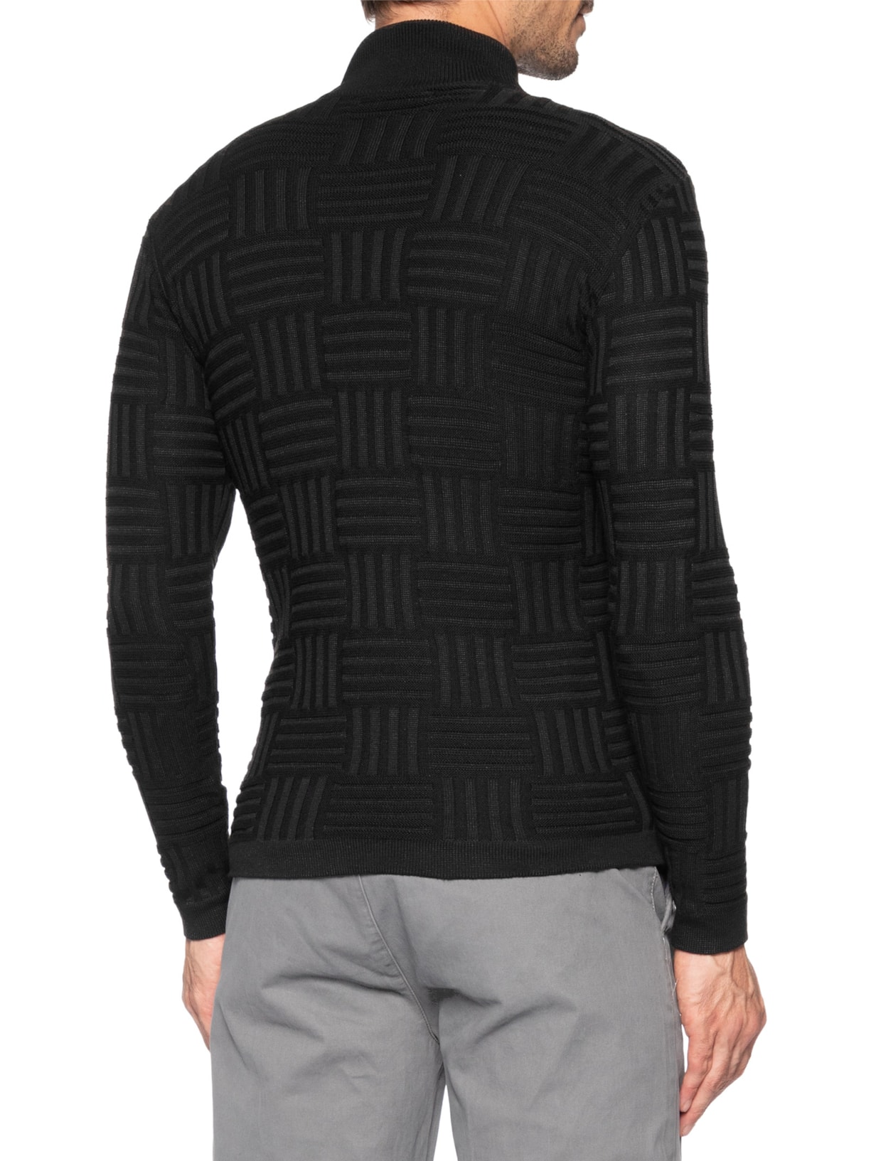 Suéter Masculino Tricot Tresse Meio Zíper Preto Sergio K
