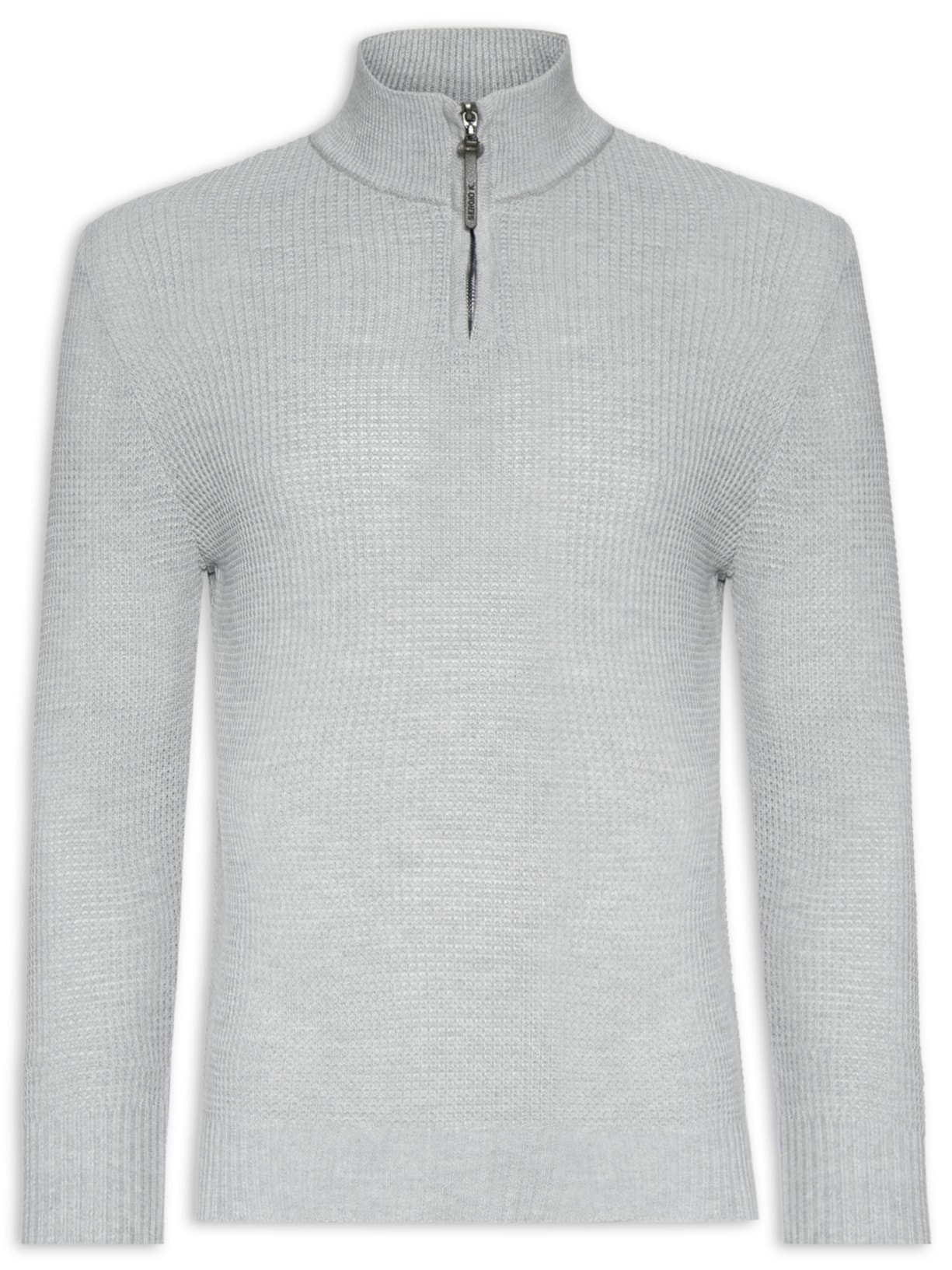Suéter Masculino Tricot Waffle Meio Zíper Cinza Sergio K