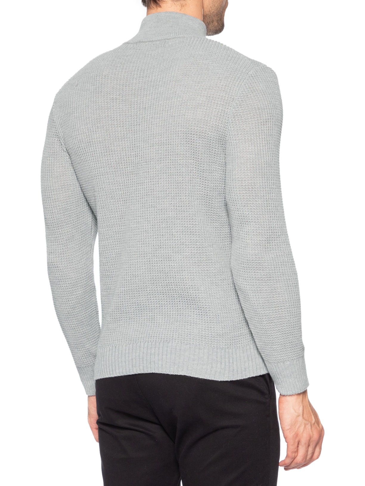 Suéter Masculino Tricot Waffle Meio Zíper Cinza Sergio K