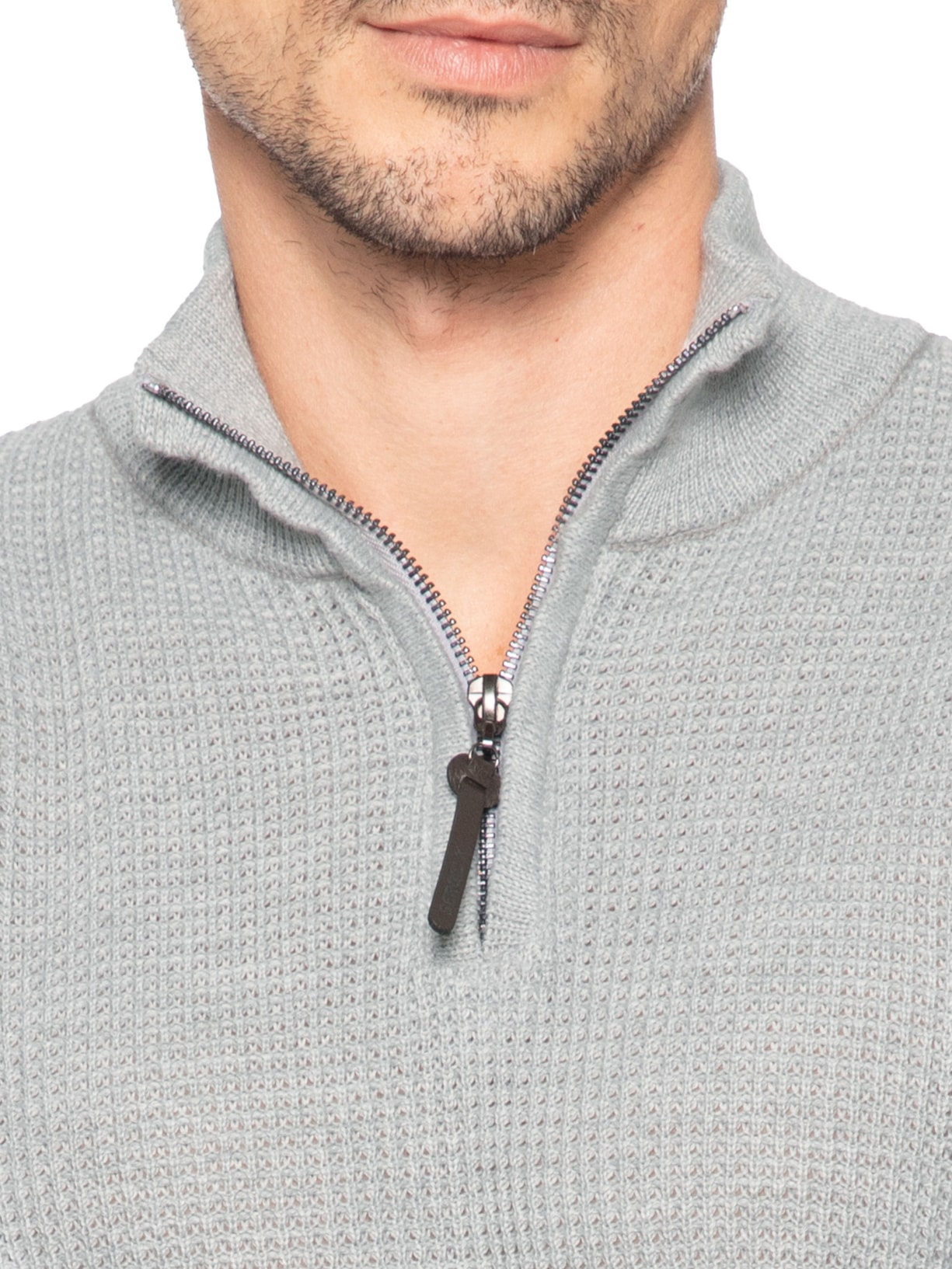 Suéter Masculino Tricot Waffle Meio Zíper Cinza Sergio K