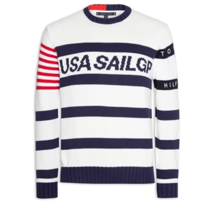 Suéter Masculino US Sailgp Marine Stripe - Branco