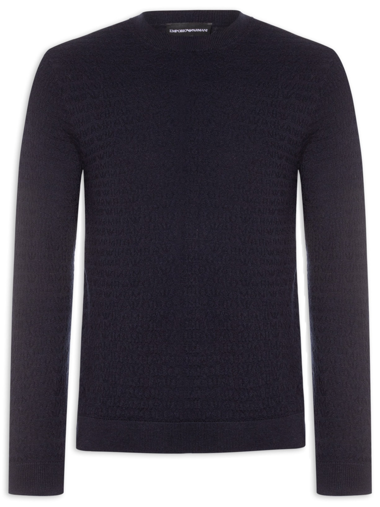 Suéter Masculino Virgin Wool All-Over Jacquard Lettering Azul Emporio Armani