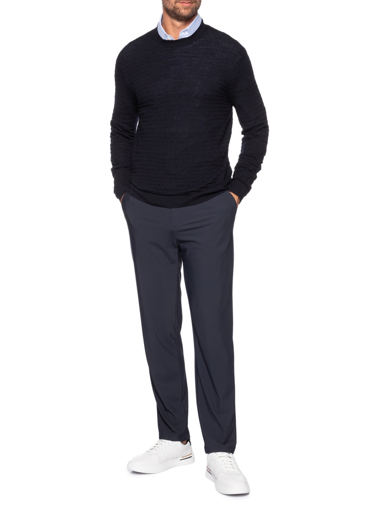 Suéter Masculino Virgin Wool All-Over Jacquard Lettering Azul Emporio Armani