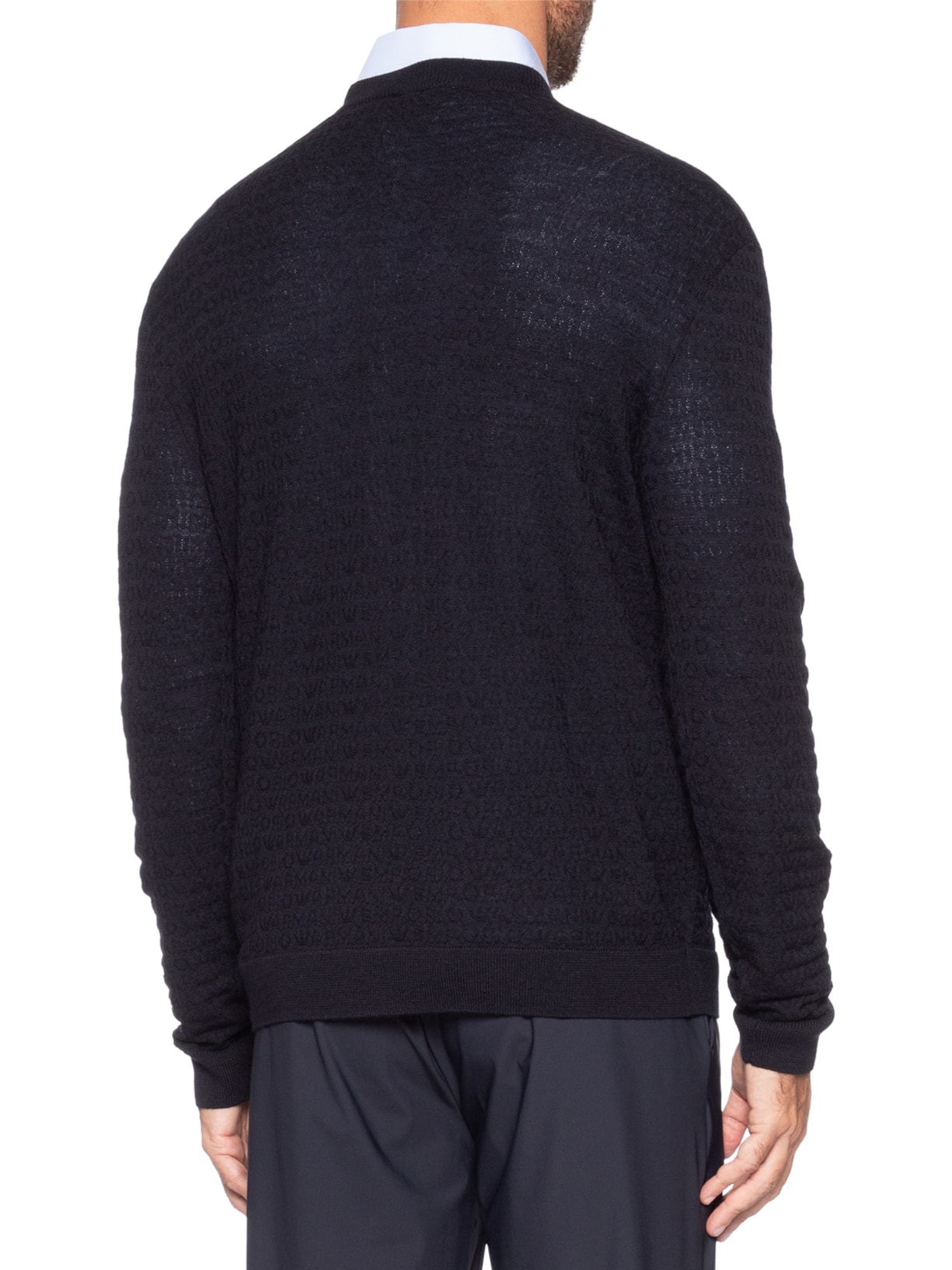 Suéter Masculino Virgin Wool All-Over Jacquard Lettering Azul Emporio Armani