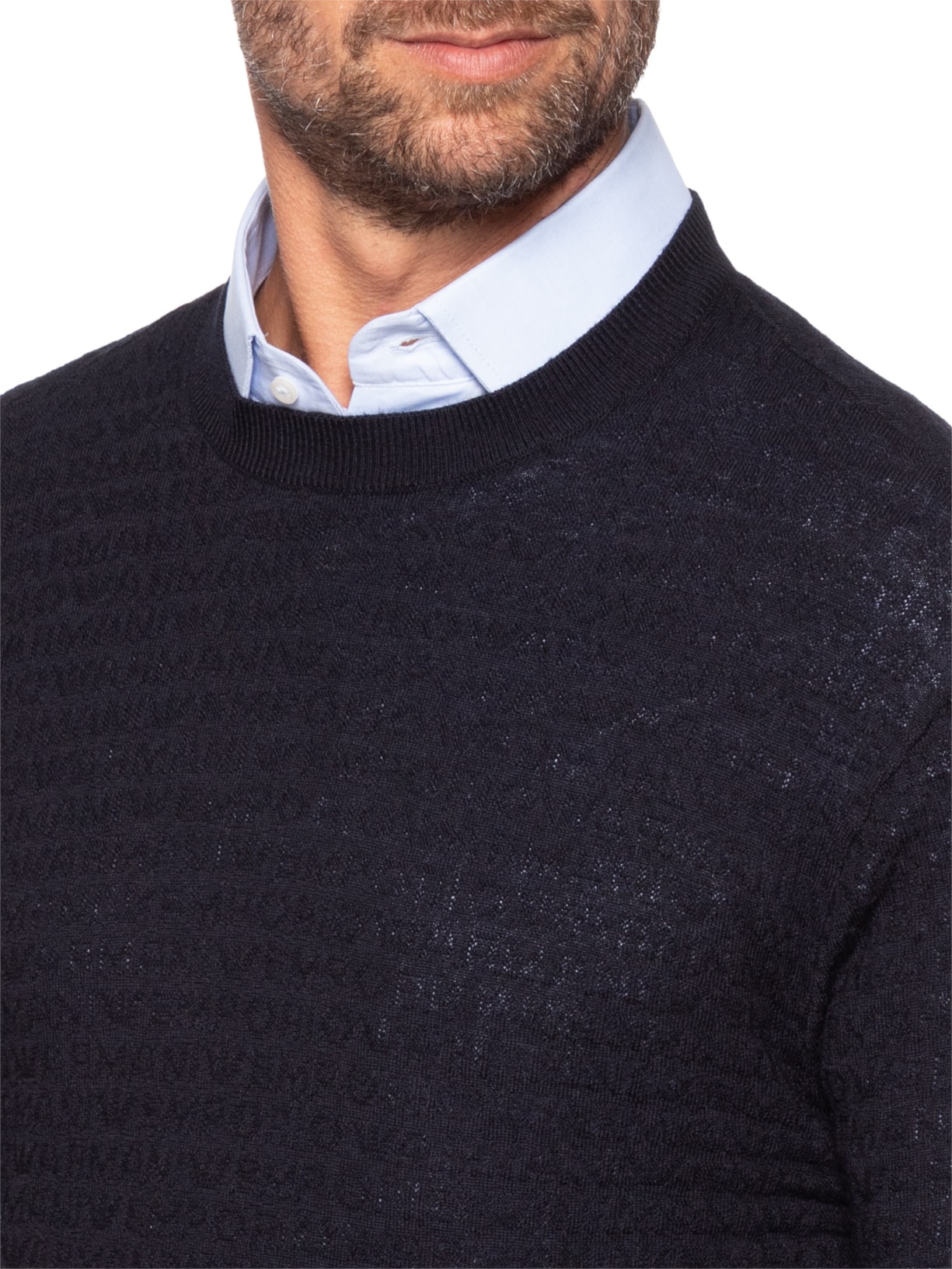 Suéter Masculino Virgin Wool All-Over Jacquard Lettering Azul Emporio Armani