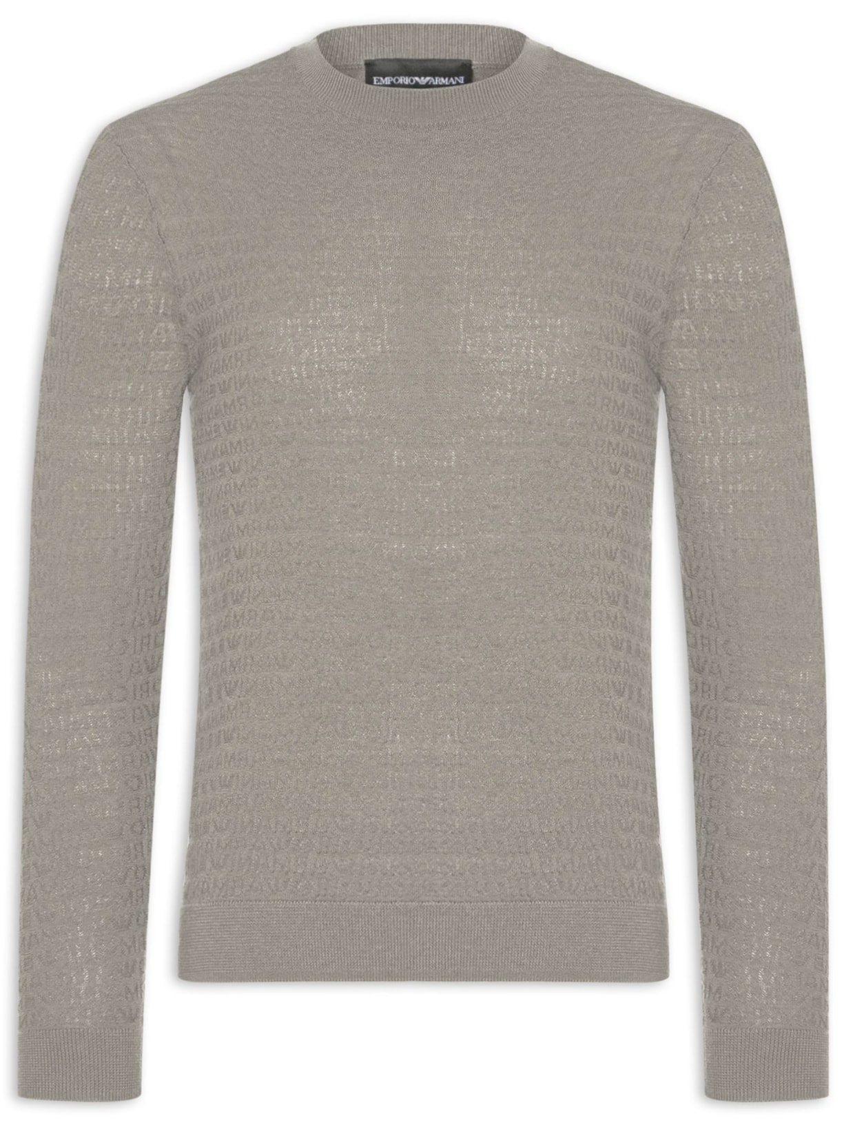 Suéter Masculino Virgin Wool All-Over Jacquard Lettering Cinza Emporio Armani