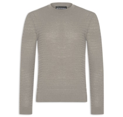 Suéter Masculino Virgin Wool All-Over Jacquard Lettering - Cinza