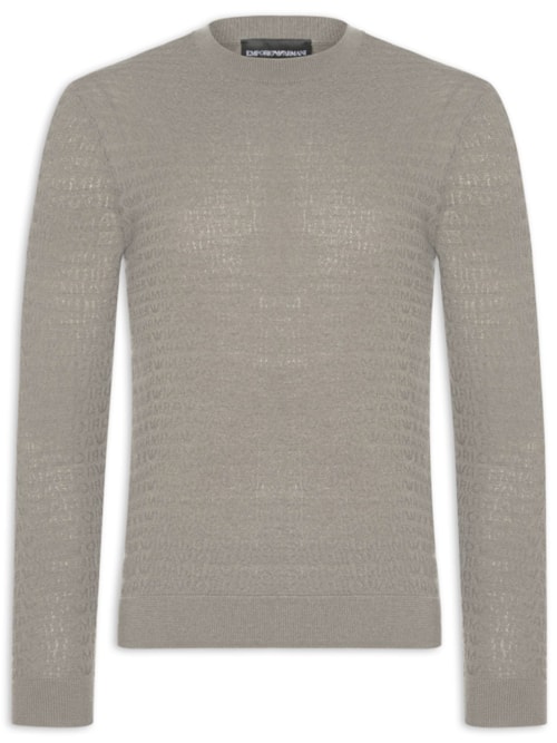 Suéter Masculino Virgin Wool All-Over Jacquard Lettering - Cinza