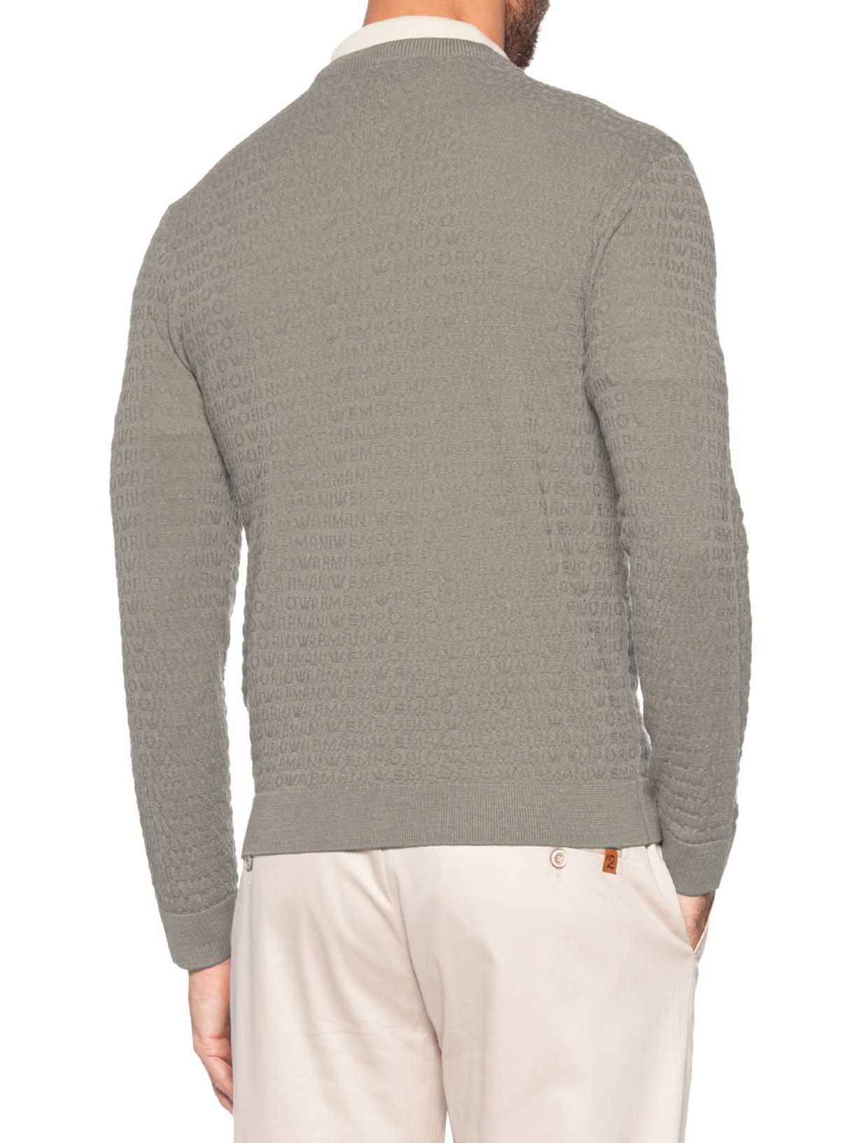 Suéter Masculino Virgin Wool All-Over Jacquard Lettering Cinza Emporio Armani