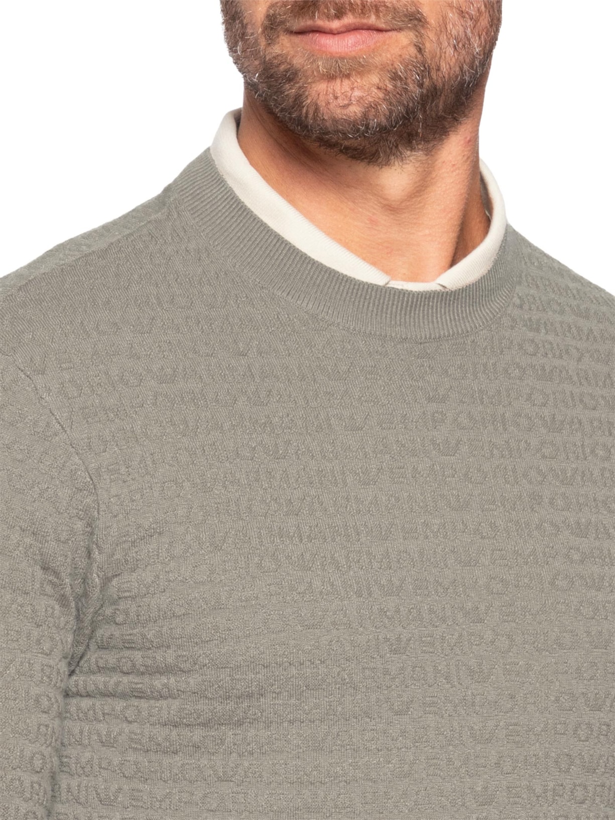 Suéter Masculino Virgin Wool All-Over Jacquard Lettering Cinza Emporio Armani