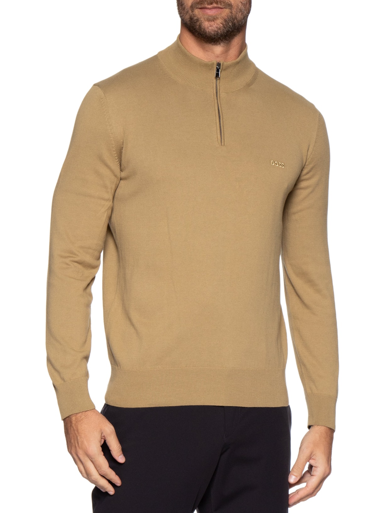 Suéter Masculino Zip-Neck Padro-L Bege Boss