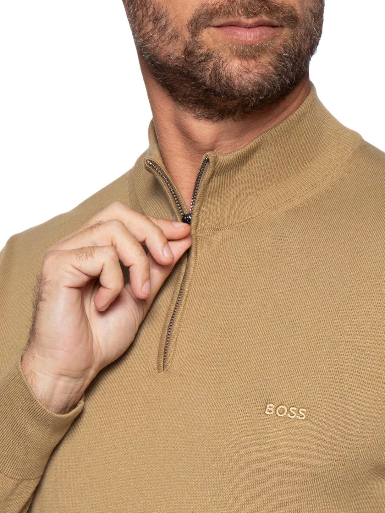 Suéter Masculino Zip-Neck Padro-L Bege Boss