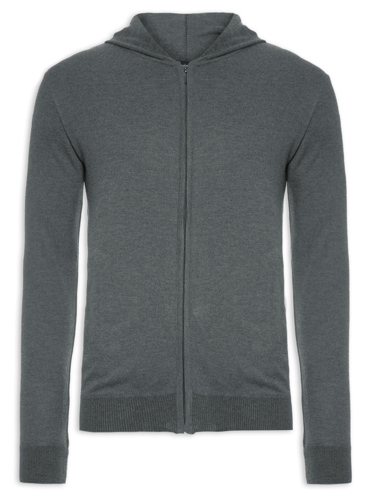 Suéter Masculino Zíper Básico - Cinza
