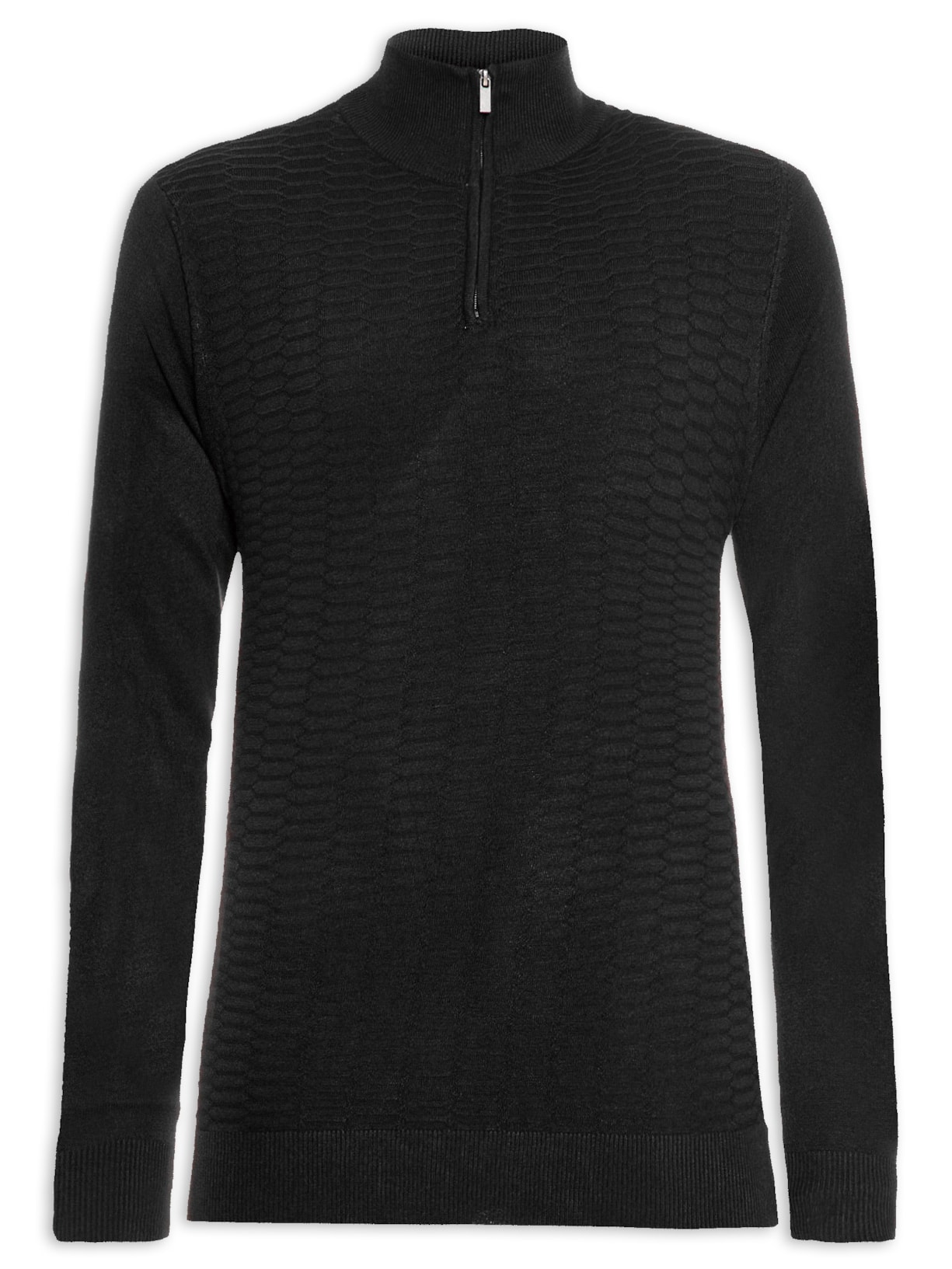 Suéter Masculino Zíper Gola Alta - Preto