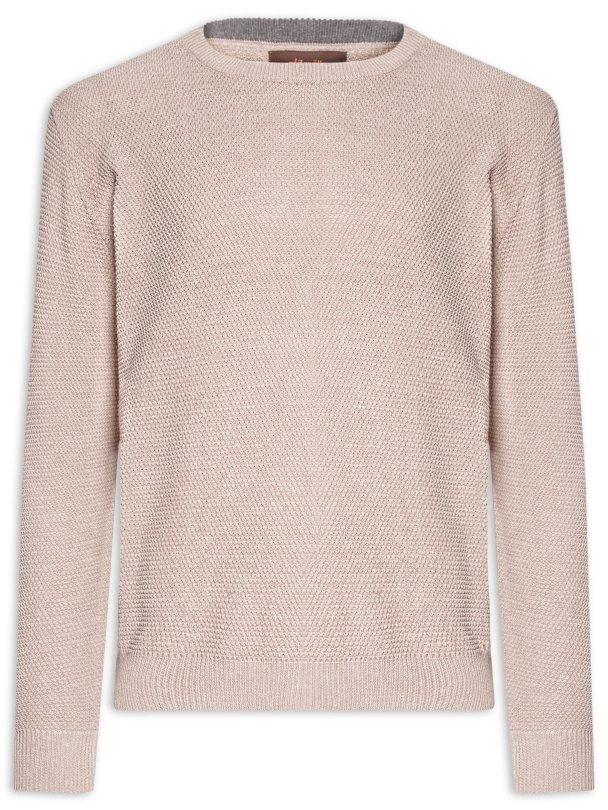 Suéter Mascullino Em Tricot Gola Careca Com Textura Bege Zapalla
