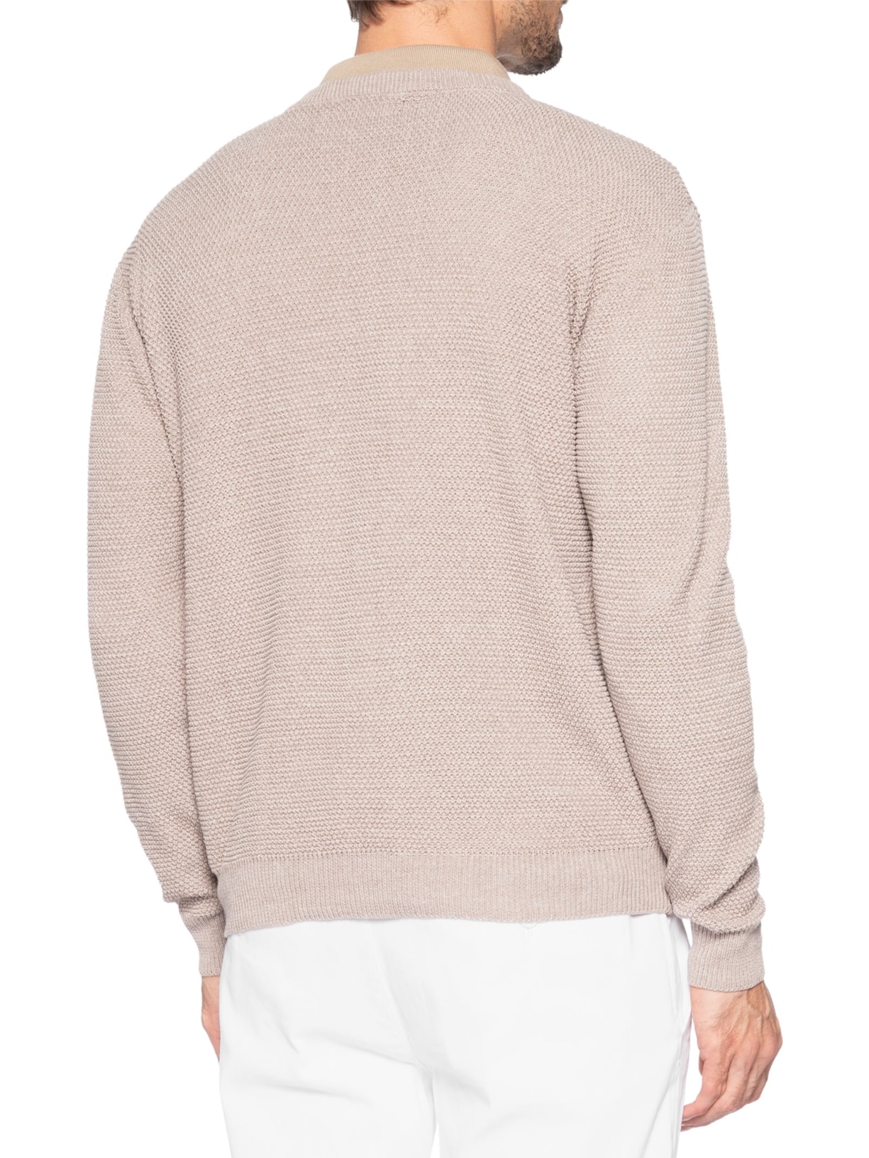 Suéter Mascullino Em Tricot Gola Careca Com Textura Bege Zapalla