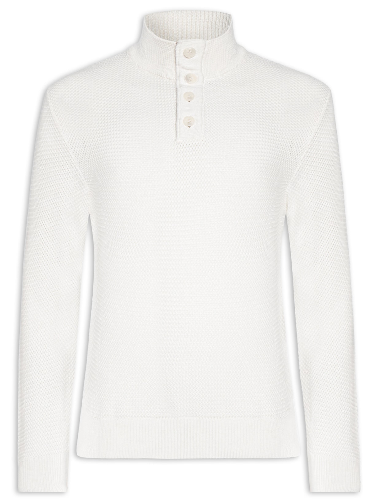 Suéter Tricot Camurça Meio Botão - Branco